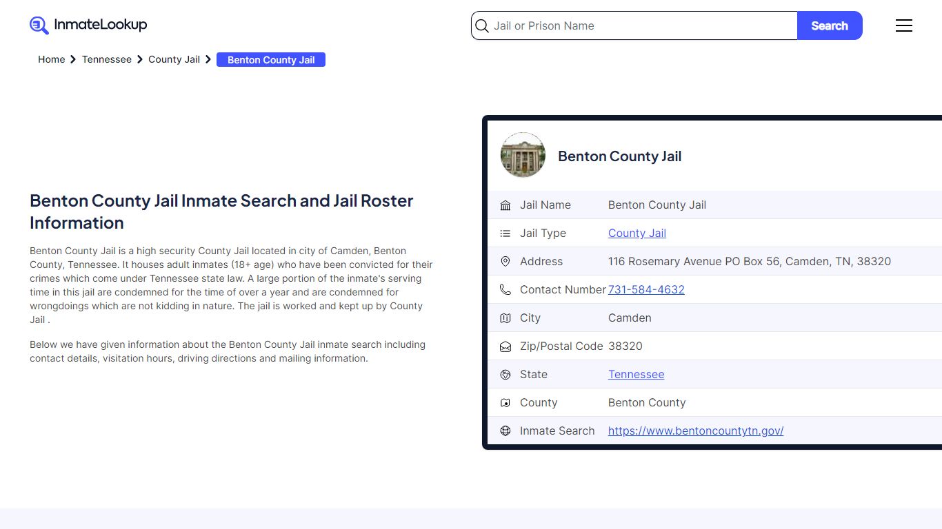 Benton County Jail (TN) Inmate Search Tennessee - Inmate Lookup